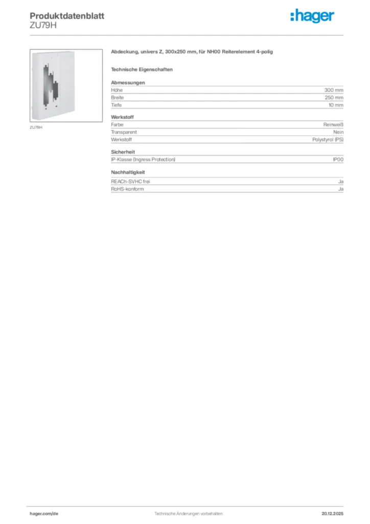 Bild Hager Produktdatenblatt ZU79H | Hager Deutschland