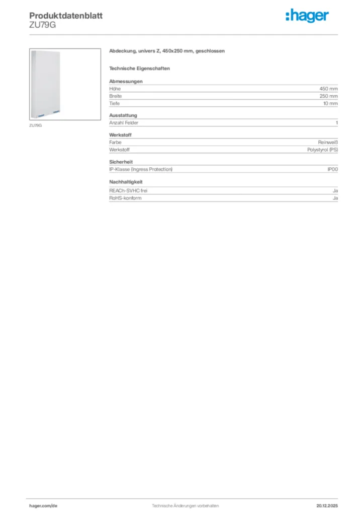 Bild Hager Produktdatenblatt ZU79G | Hager Deutschland