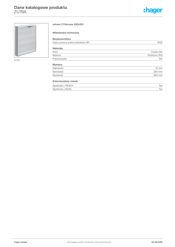 Zdjęcie Hager Karta katalogowa ZU79A | Hager Polska