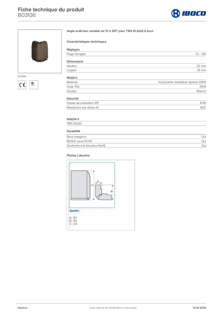 Image Iboco Fiche technique du produit B03138 | Hager France