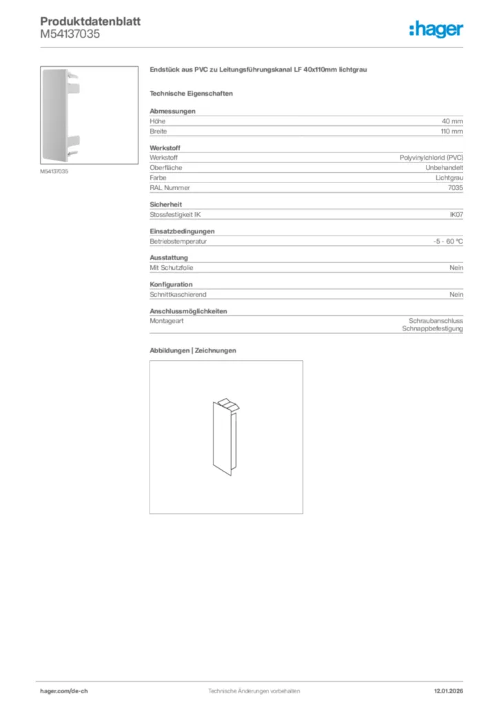 Bild Hager Produktdatenblatt M54137035 | Hager Schweiz