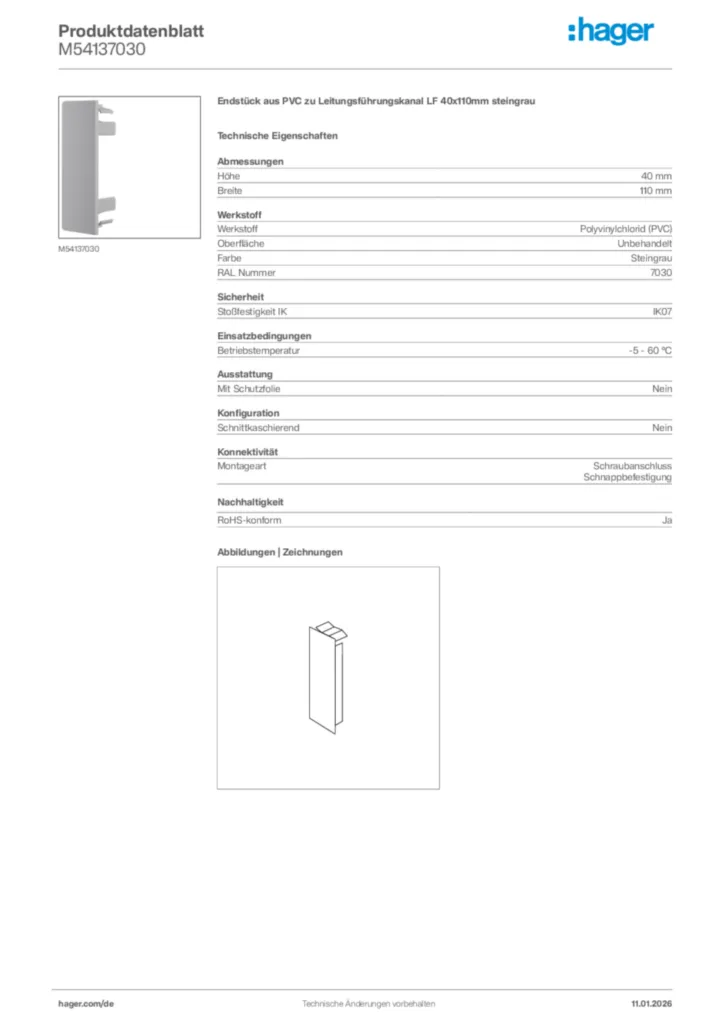 Bild Hager Produktdatenblatt M54137030 | Hager Deutschland