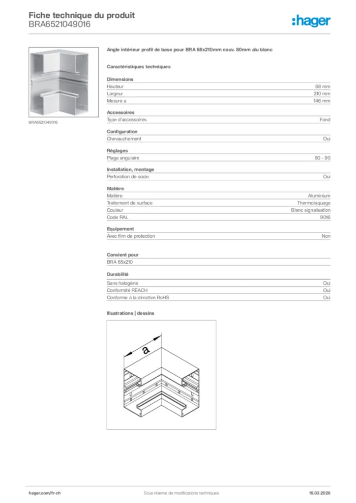 Image Hager Fiche technique du produit BRA6521049016 | Hager Suisse