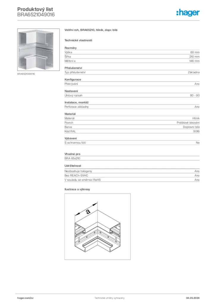 Obrázek Hager Product data sheet BRA6521049016 | Hager