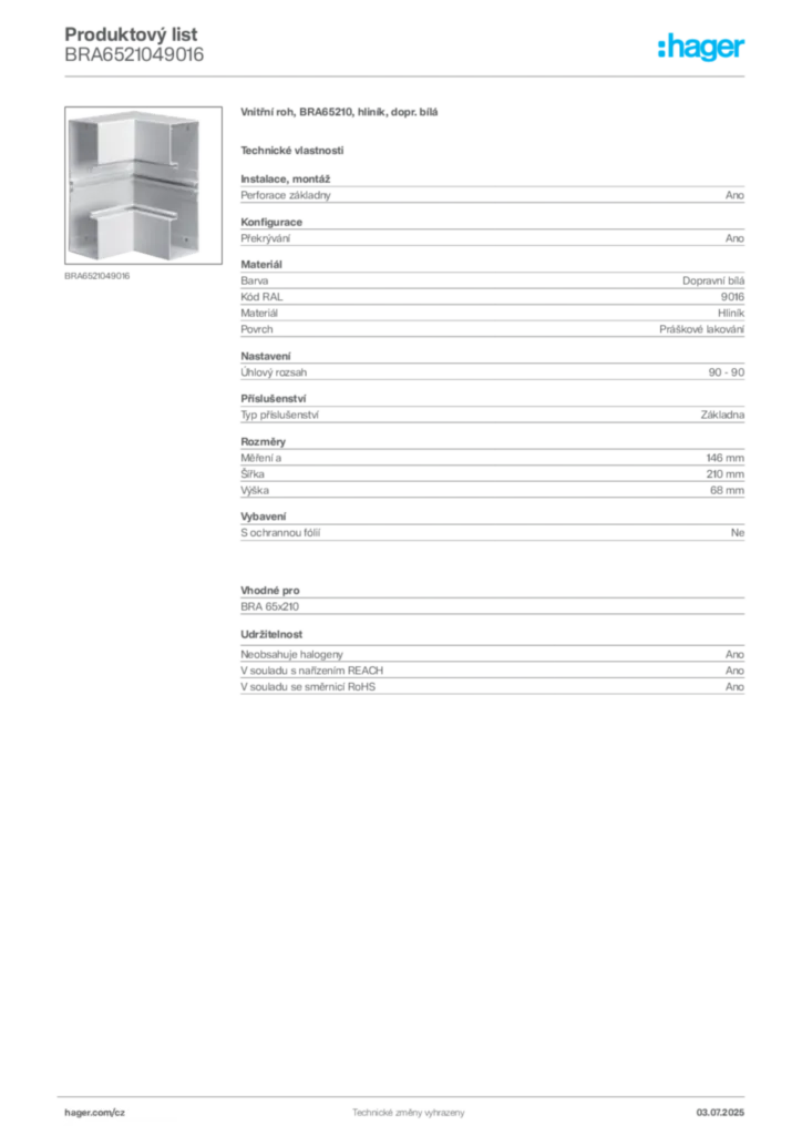 Obrázek Hager Produktový list BRA6521049016 | Hager