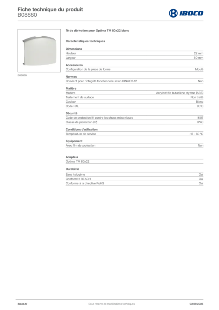 Image Iboco Fiche technique du produit B08880 | Hager France
