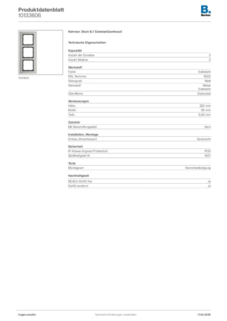 Bild Berker Produktdatenblatt 10133606 | Hager Deutschland
