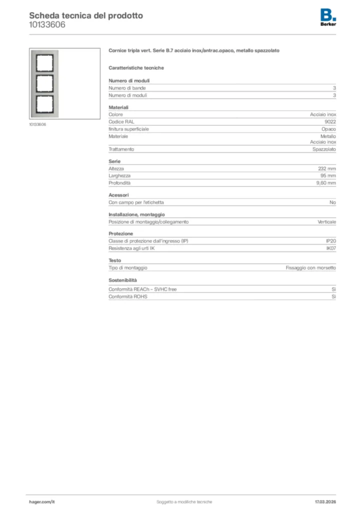 Immagine Berker Scheda tecnica del prodotto 10133606 | Hager Italia