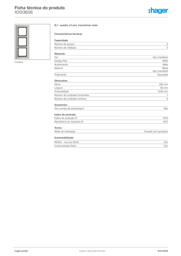 Imagem Hager Ficha técnica do produto 10133606 | Hager Portugal