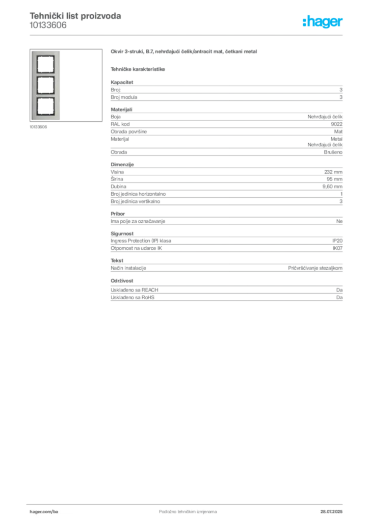 Slika Hager Product data sheet 10133606  | Hager