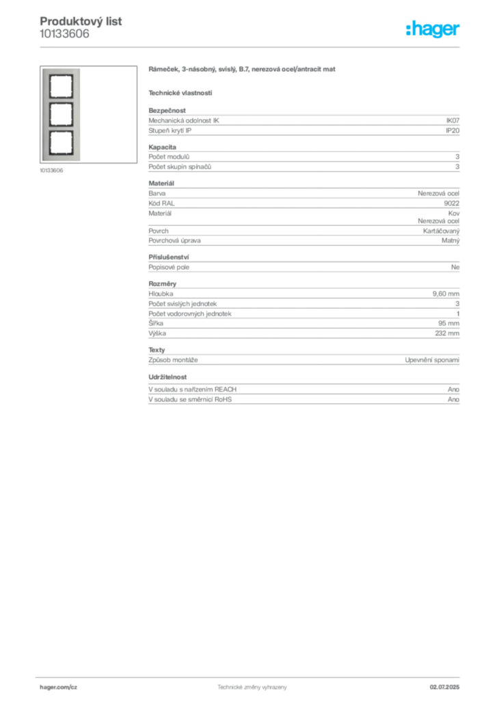 Obrázek Hager Produktový list 10133606 | Hager