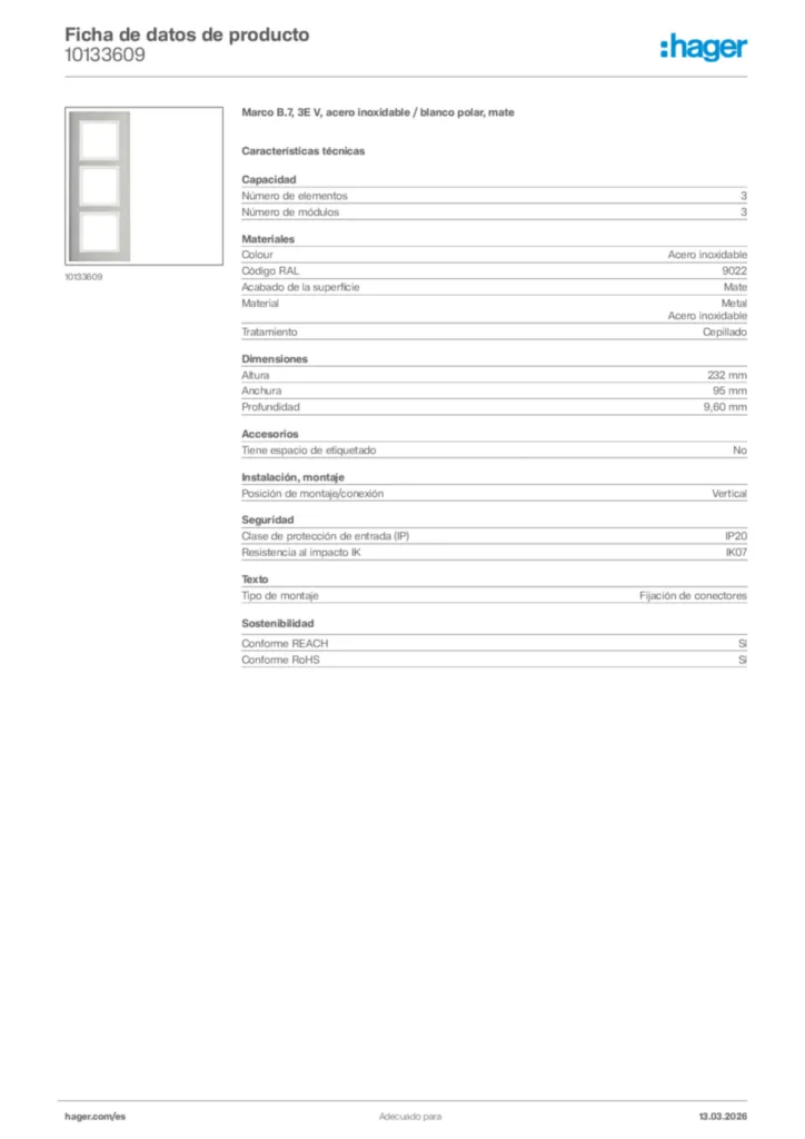 Imagen Hager Ficha de datos de producto 10133609 | Hager España