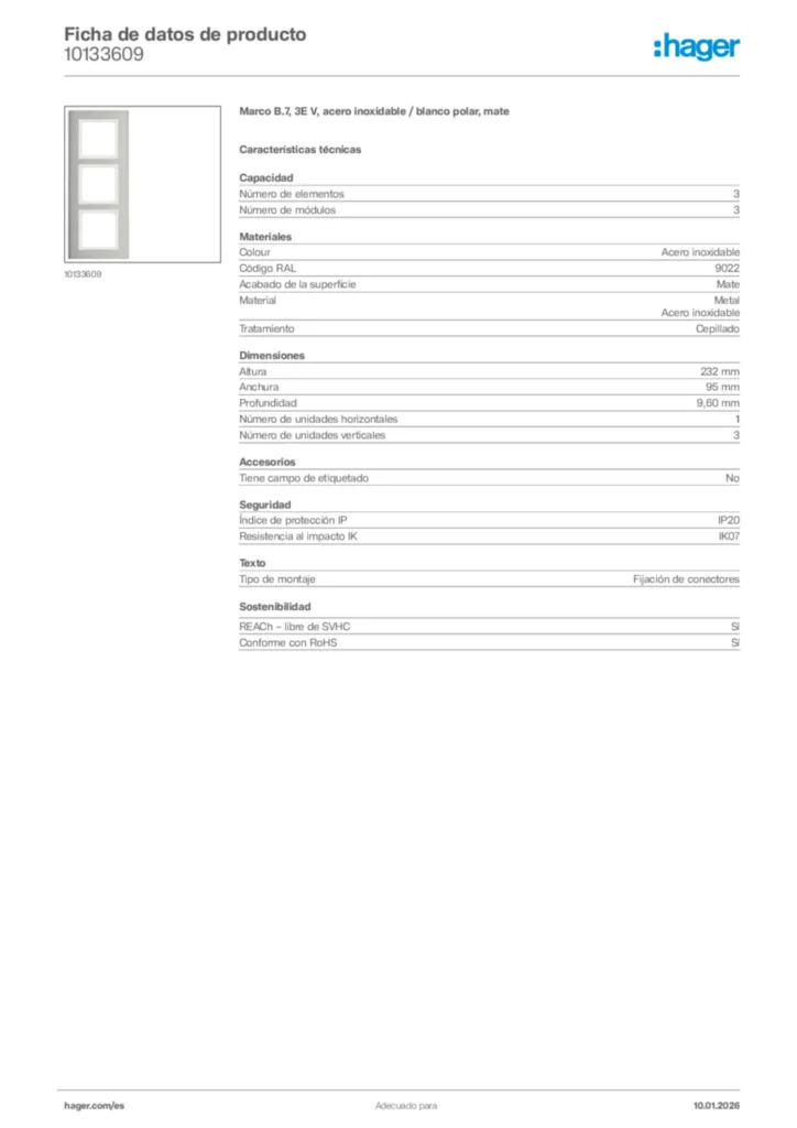 Imagen Hager Ficha de datos de producto 10133609 | Hager España