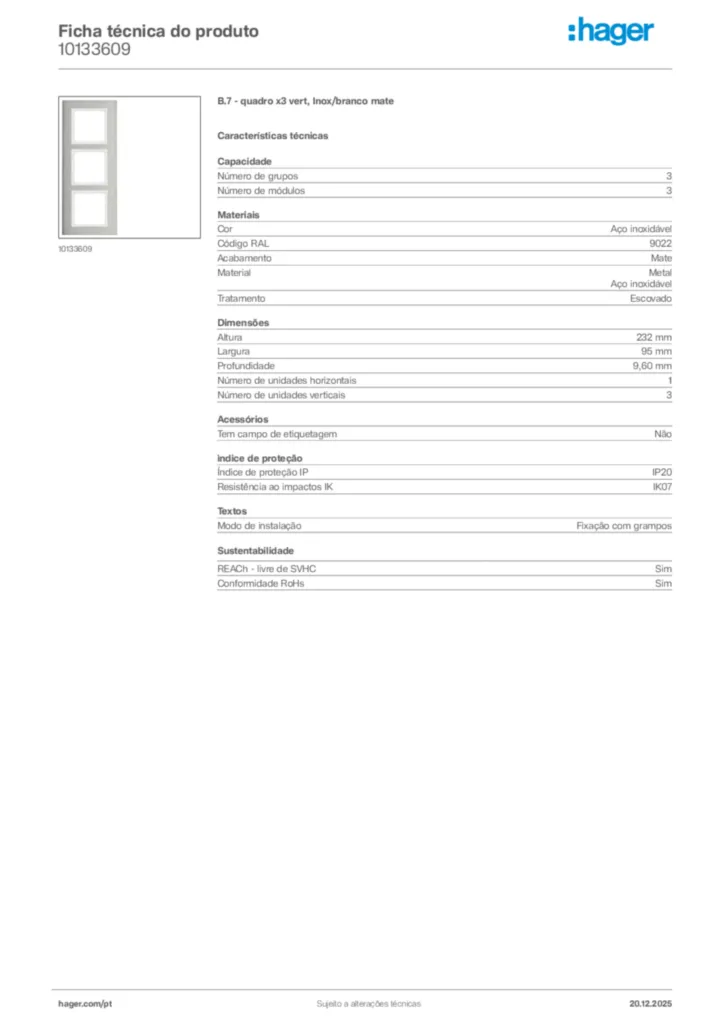 Imagem Hager Ficha técnica do produto 10133609 | Hager Portugal
