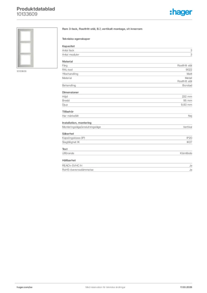 Bild Hager Produktdatablad 10133609 | Hager Sverige