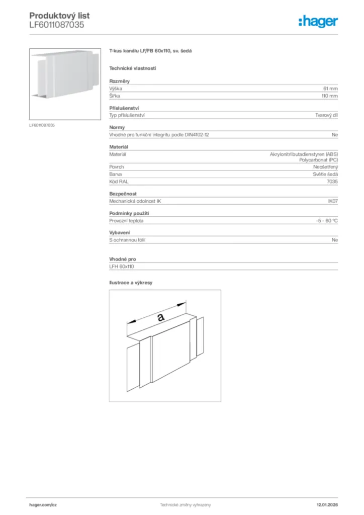 Obrázek Hager Product data sheet LF6011087035 | Hager