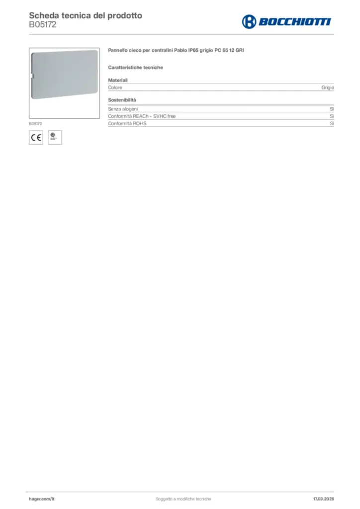 Immagine Bocchiotti Scheda tecnica del prodotto B05172 | Hager Italia