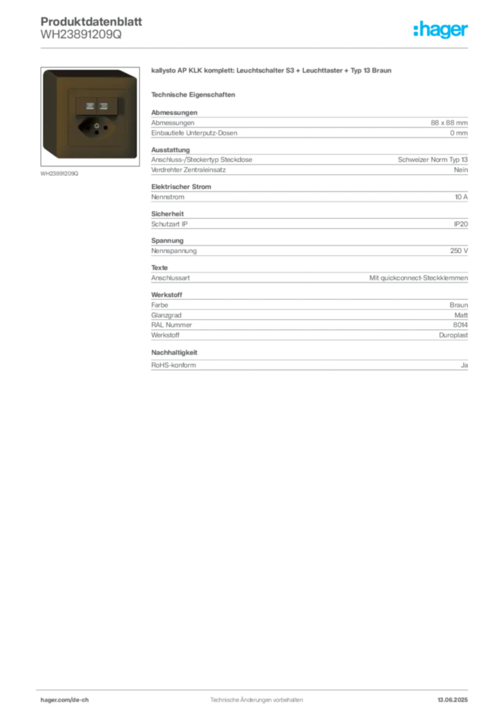 Bild Hager Produktdatenblatt WH23891209Q | Hager Schweiz