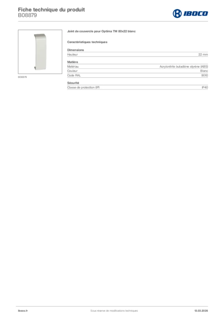 Image Iboco Fiche technique du produit B08879 | Hager France