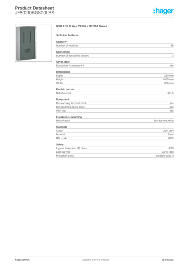 Image Hager Product data sheet JF80210BG800LBS  | Hager