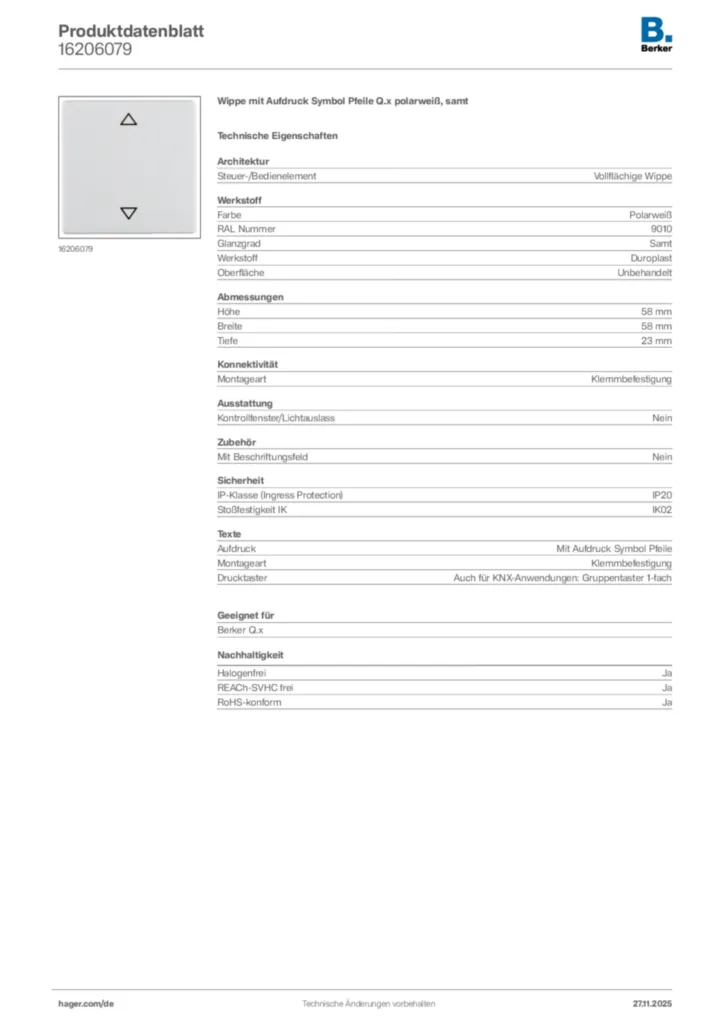 Berker Produktdatenblatt 16206079