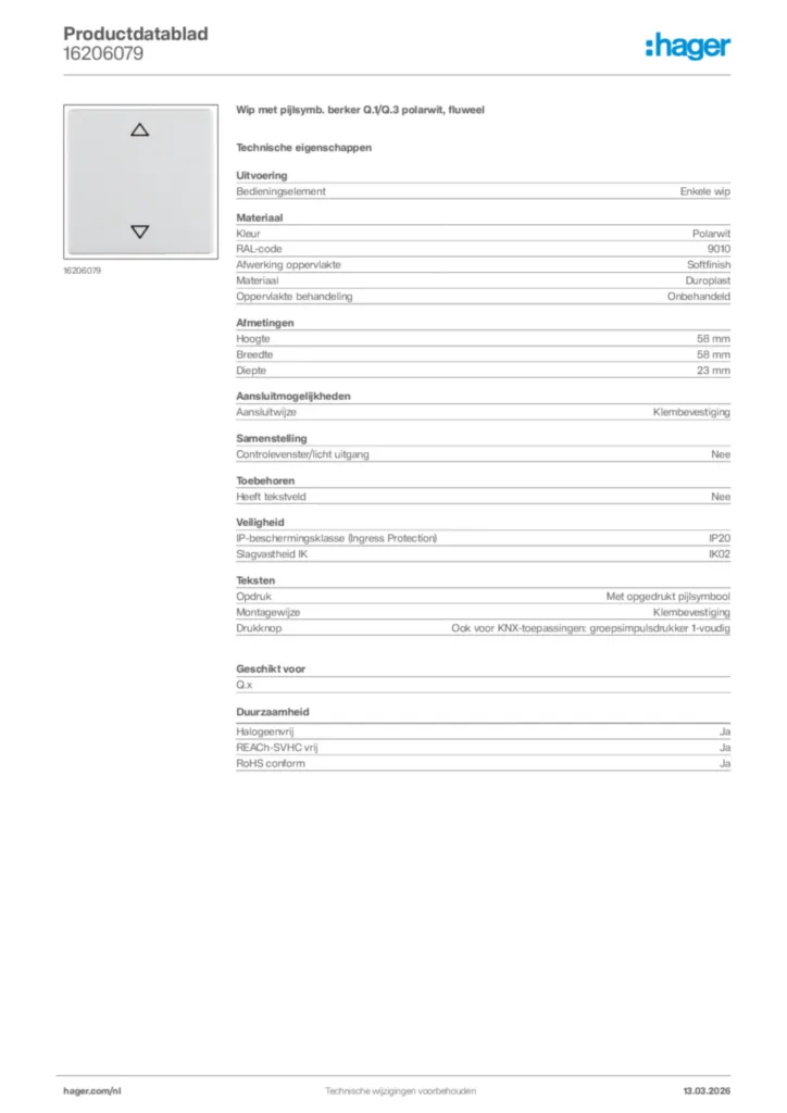 Afbeelding Hager Productdatablad 16206079 | Hager Nederland