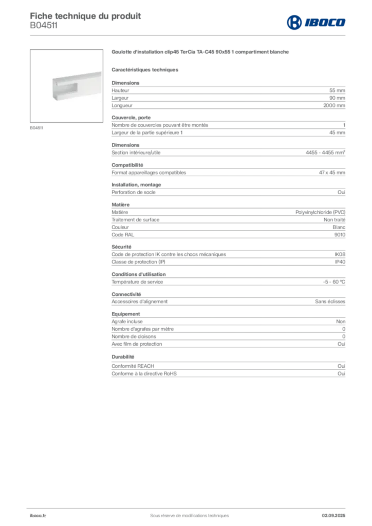 Image Iboco Fiche technique du produit B04511 | Hager France