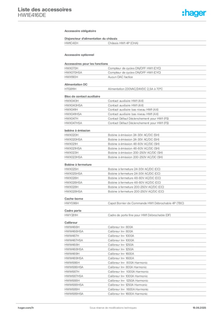 Image Hager Fiche technique du produit HW1E416DE | Hager France