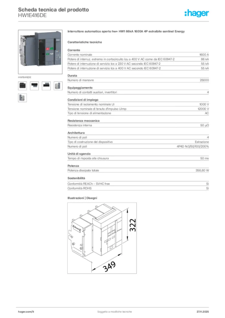 Immagine Hager Scheda tecnica del prodotto HW1E416DE | Hager Italia
