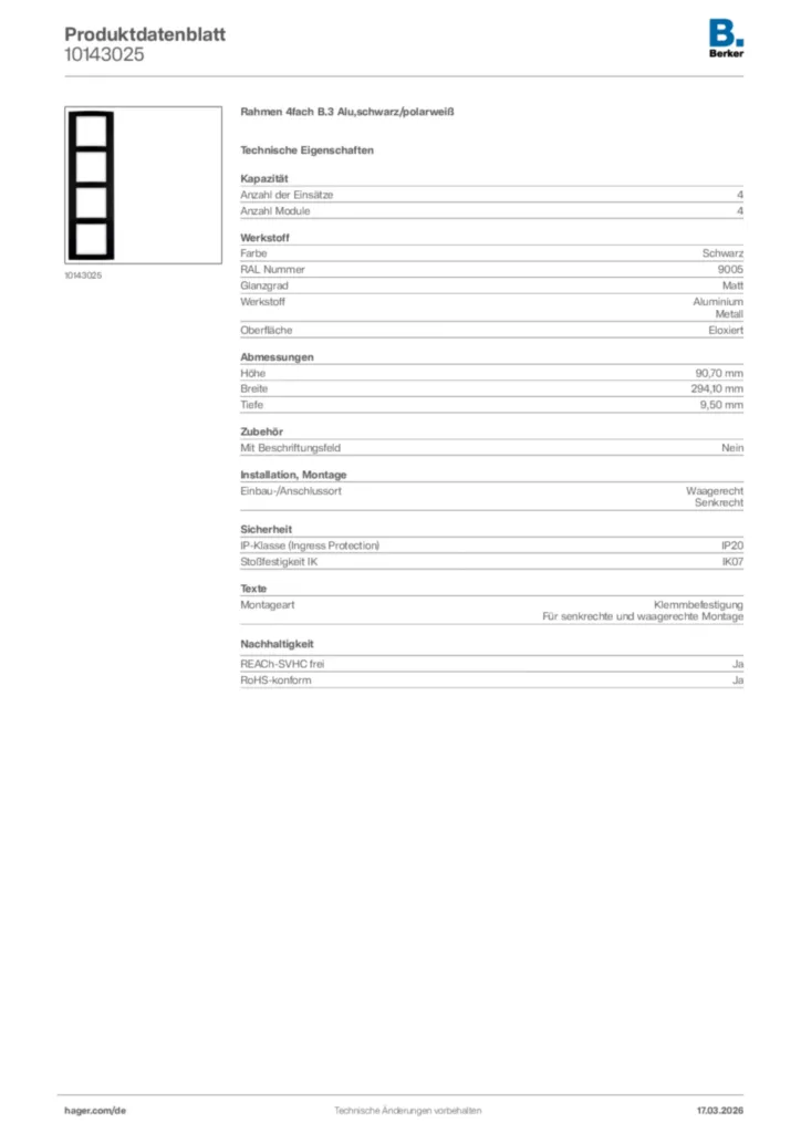 Bild Berker Produktdatenblatt 10143025 | Hager Deutschland