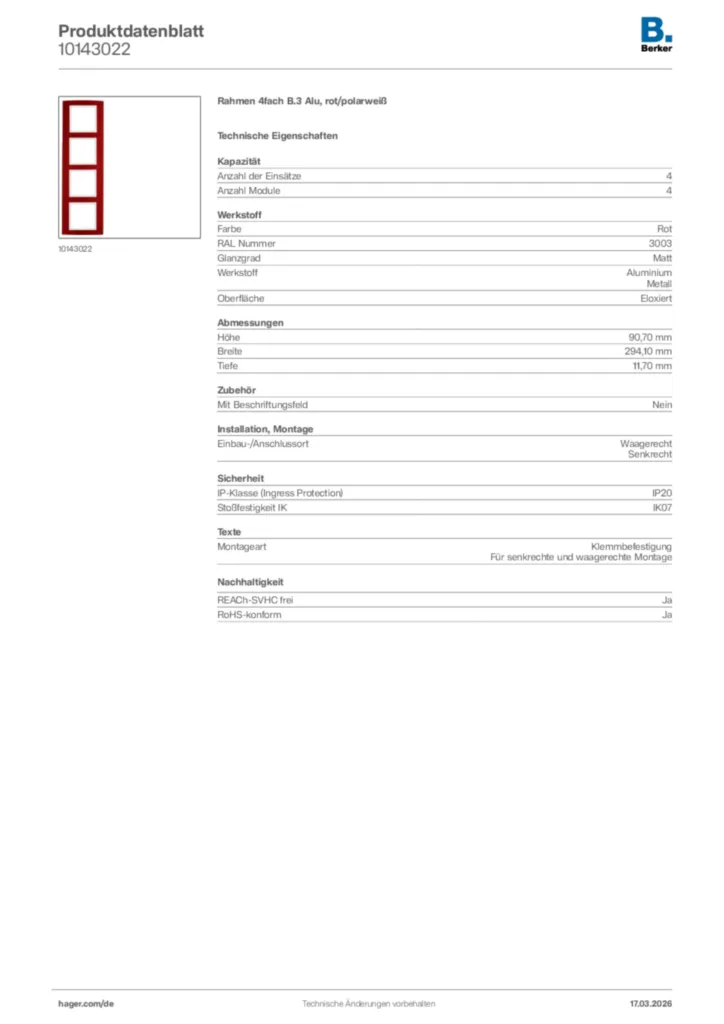 Bild Berker Produktdatenblatt 10143022 | Hager Deutschland