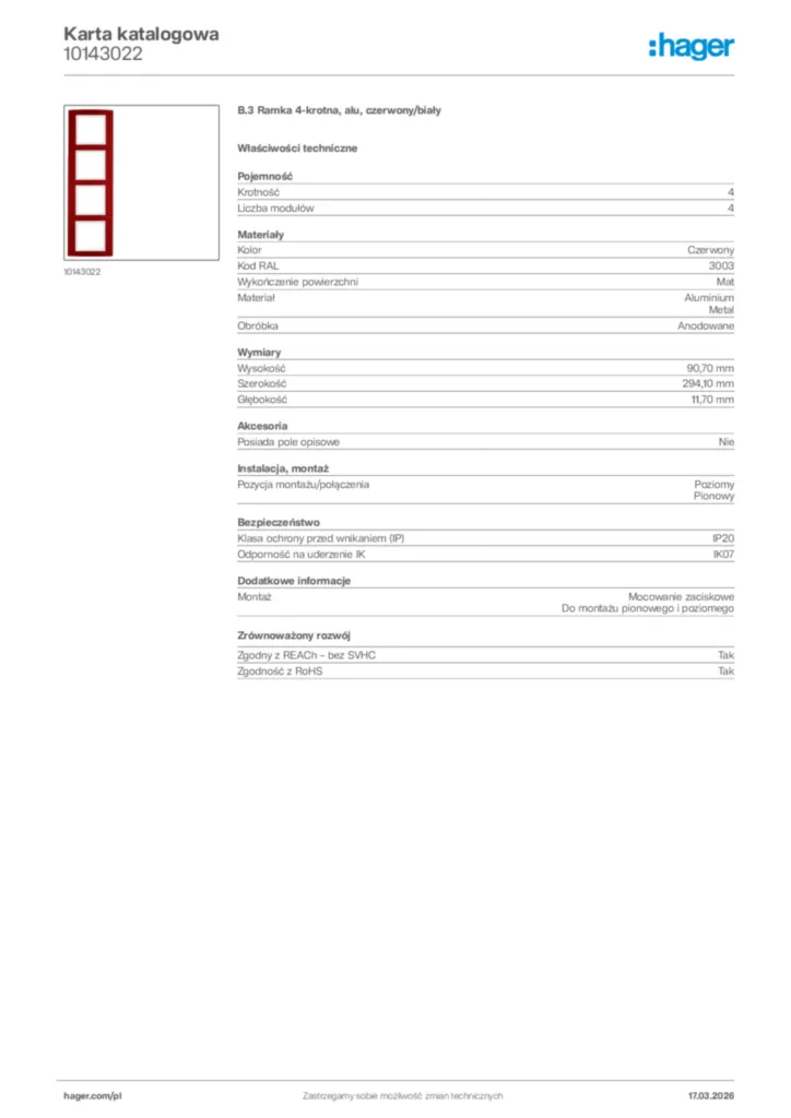 Zdjęcie Hager Karta katalogowa 10143022 | Hager Polska