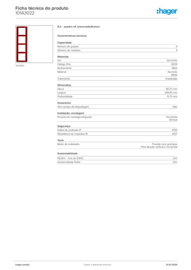 Imagem Hager Ficha técnica do produto 10143022 | Hager Portugal