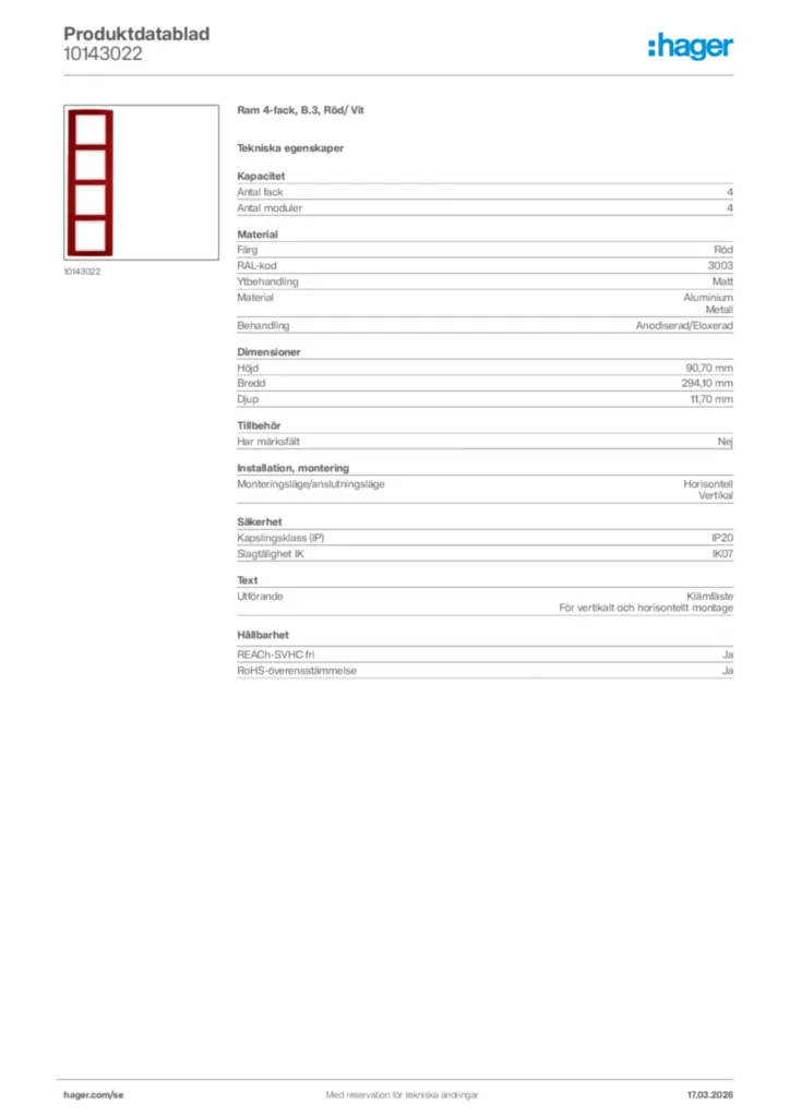Bild Hager Produktdatablad 10143022 | Hager Sverige