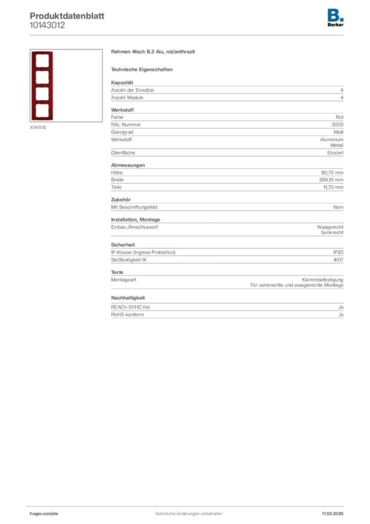Bild Berker Produktdatenblatt 10143012 | Hager Deutschland