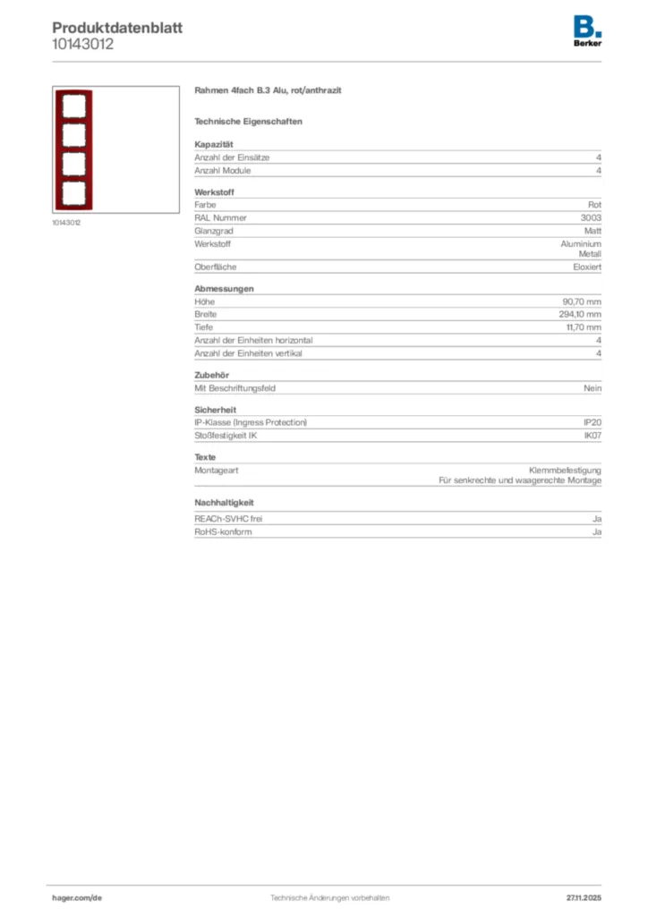 Bild Berker Produktdatenblatt 10143012 | Hager Deutschland