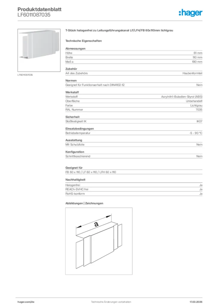 Bild Hager Produktdatenblatt LF6011087035 | Hager Deutschland