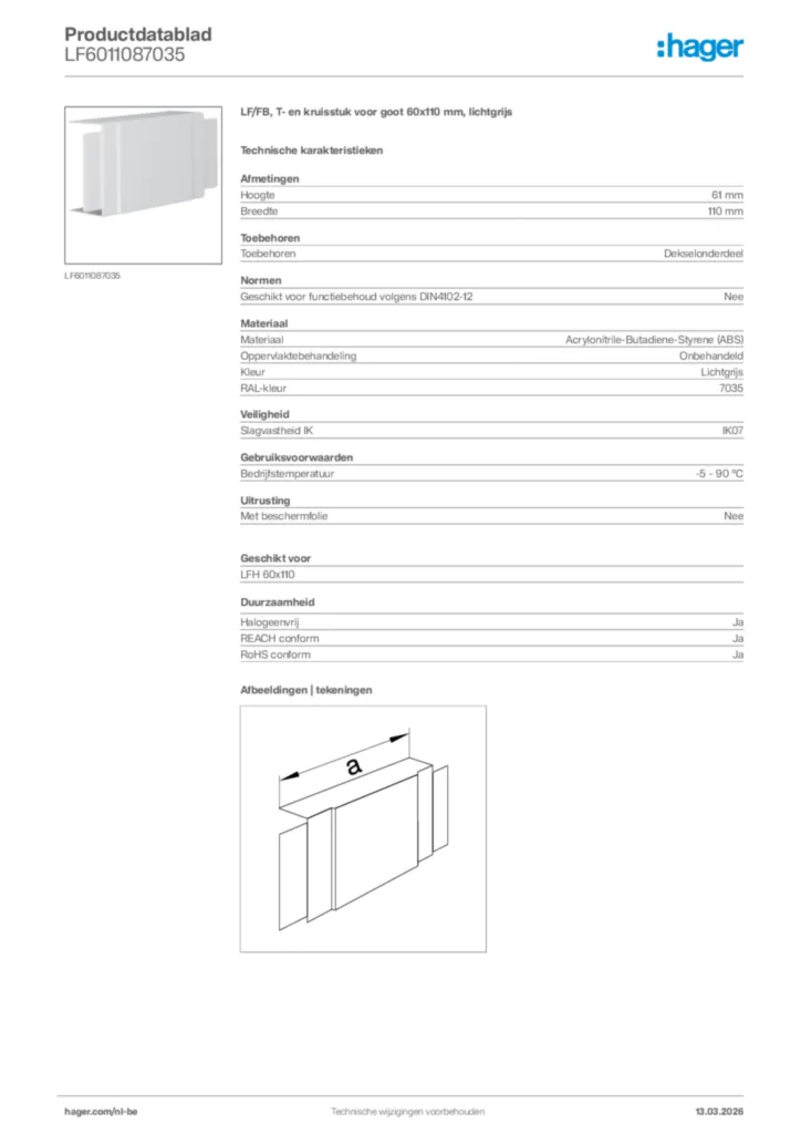 Afbeelding Hager Productdatablad LF6011087035 | Hager Belgium