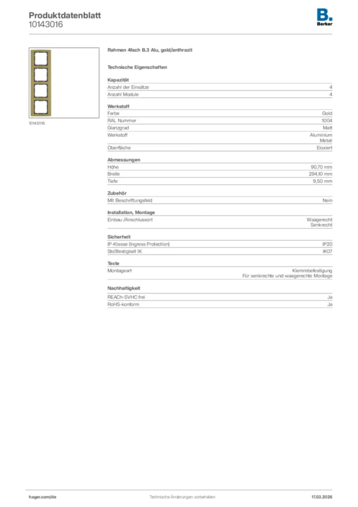 Bild Berker Produktdatenblatt 10143016 | Hager Deutschland