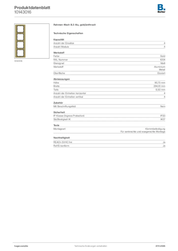 Bild Berker Produktdatenblatt 10143016 | Hager Deutschland