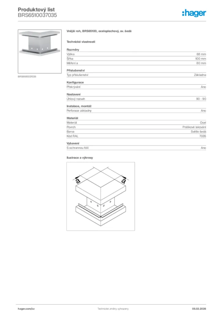 Obrázek Hager Product data sheet BRS6510037035 | Hager