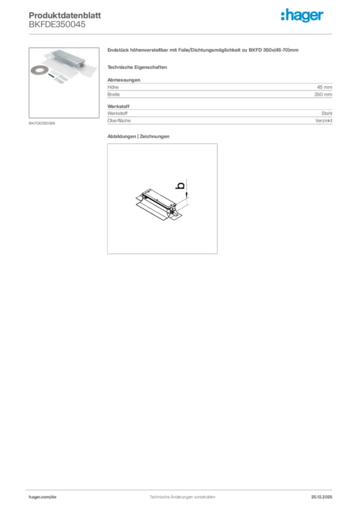 Bild Hager Produktdatenblatt BKFDE350045 | Hager Deutschland