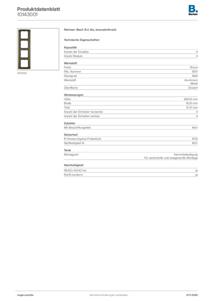 Bild Berker Produktdatenblatt 10143001 | Hager Deutschland