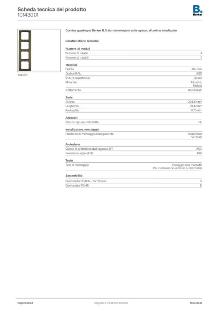 Immagine Berker Scheda tecnica del prodotto 10143001 | Hager Italia