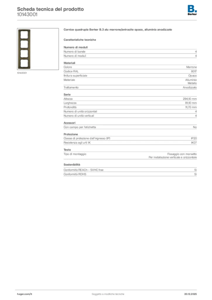 Immagine Berker Scheda tecnica del prodotto 10143001 | Hager Italia