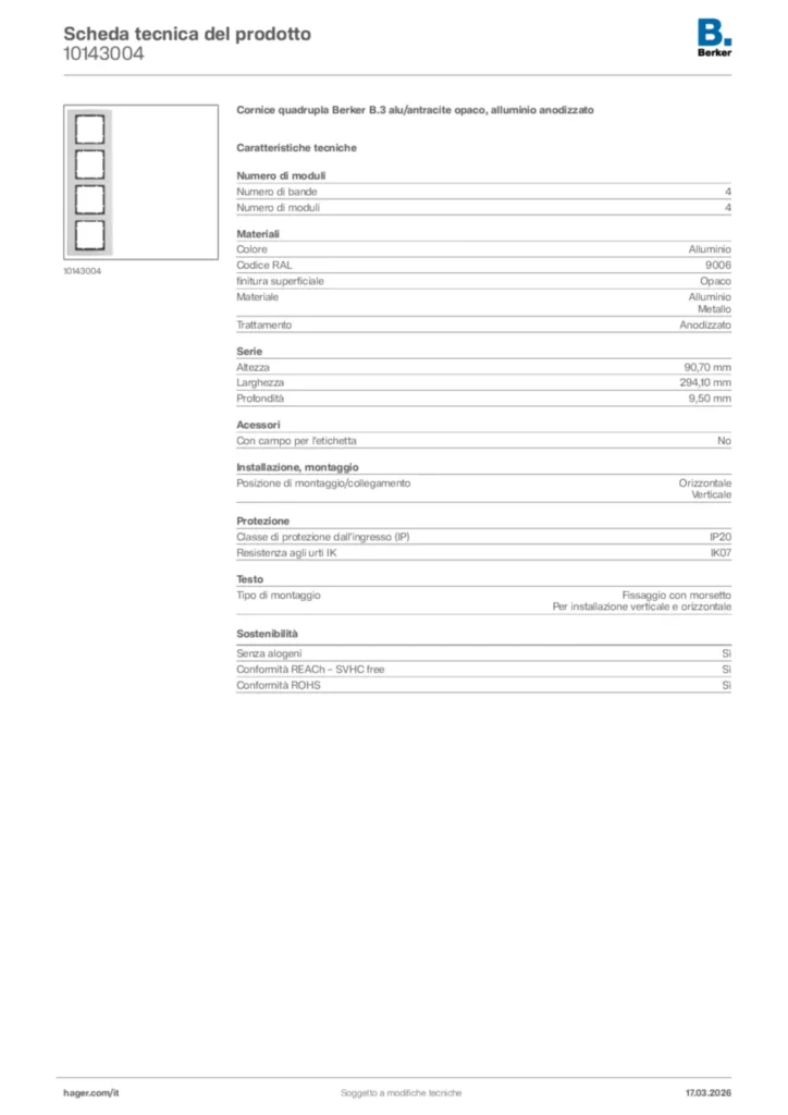 Immagine Berker Scheda tecnica del prodotto 10143004 | Hager Italia