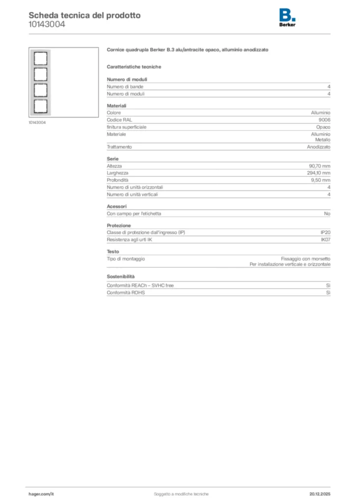 Immagine Berker Scheda tecnica del prodotto 10143004 | Hager Italia