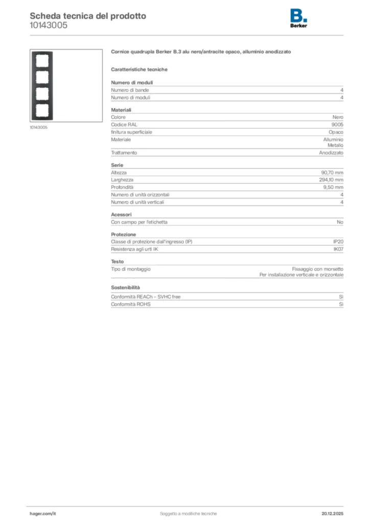 Immagine Berker Scheda tecnica del prodotto 10143005 | Hager Italia