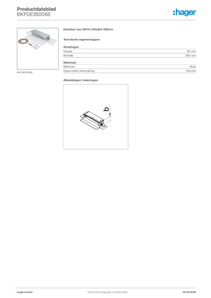 Afbeelding Hager Productdatablad BKFDE350065 | Hager Nederland