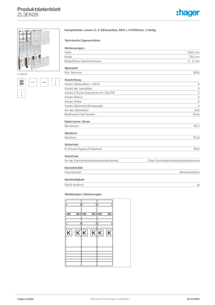 Bild Hager Produktdatenblatt ZL3EN26 | Hager Deutschland